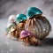 A team of hermit crabs wearing tiny, sparkling New Years Eve hats and holding seashell noisemakers5