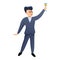 Team manager champagne toast icon, cartoon style