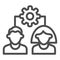 Team mechanism line icon. Collaboration, gear with man and woman symbol, outline style pictogram on white background