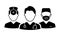 Team of Medic Professional Doctors Silhouette Icon. Male Physicians Specialist, Otolaryngologist and Surgeon Pictogram
