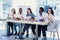 Team of multiethnic doctors having a meeting in conference room in the modern hospital. Group of multiethnic doctors are