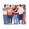 Team of people standing together and hugging. Friendship, team spirit, trust and support concept vector illustration