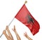 Team of peoples hands raising the Albania national flag