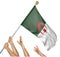 Team of peoples hands raising the Algeria national flag