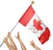 Team of peoples hands raising the Canada national flag