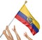 Team of peoples hands raising the Ecuador national flag