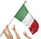 Team of peoples hands raising the Italy national flag