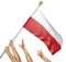 Team of peoples hands raising the Poland national flag