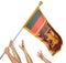 Team of peoples hands raising the Sri Lanka national flag