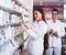 Team of pharmaceutist and technician working in chemist shop