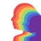 Team rainbow people in profile. Layered illustration. Unity and recognition of orientation. Colorful silhouettes. Vector element