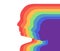 Team rainbow people in profile. Layered illustration. Unity and recognition of orientation. Colorful silhouettes. Vector template