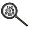 Team search icon. Look at people under a magnifying glass