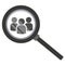 Team search icon. Look at people under a magnifying glass