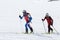 Team ski mountaineers climb the mountain on skis. Team Race ski mountaineering Asian, ISMF, Russian, Kamchatka Championship