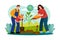 Team of volunteers planting trees in the park Illustration concept on white background