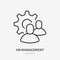Team work line icon, vector pictogram of collaboration process. People in cog wheel, efficiency stroke sign for hr