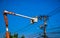 Team worker repairing work on electric post power pole