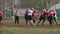 Teams playing American football at local pitch, the beginning of game, sports