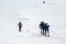 Teams of ski mountaineers climb the volcano on skis. Team Race ski mountaineering. Russia, Kamchatka