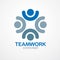 Teamwork businessman unity and cooperation concept created with simple geometric elements as a people crew. Vector icon or logo.