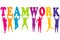 Teamwork concept with colored women and men silhouettes jumping