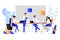 Teamwork, cooperation, partnership concept. Vector flat style illustration. Business people have brainstorming in office