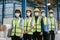 Teamwork engineering in uniform wear hardhat and protection mask at workshop industrial factory. worker professional manufacturing