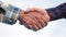 Teamwork handshake concept. two people shake hands shaking hands. different skin colors shake hands lifestyle conclude a