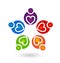 Teamwork helpful caring heart people abstract icon vector