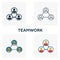 Teamwork icon set. Four elements in diferent styles from human resources icons collection. Creative teamwork icons filled, outline