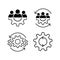 Teamwork line icon set in flat. Leadership symbols