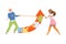 Teamwork with Man and Woman Employee Pulling Arrow Up Engaged in Successful Collaboration Vector Illustration