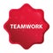 Teamwork misty rose red starburst sticker button