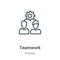 Teamwork outline vector icon. Thin line black teamwork icon, flat vector simple element illustration from editable strategy