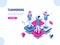 Teamwork success isometric icon, puzzle business solution, working together, association of people, startup, flat vector