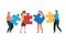 Teamwork successful together concept. Marketing content. Business People Holding the big jigsaw puzzle piece. Flat cartoon