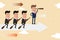 Teamwork. Team of businessman on arrow graph. Team leader has telescope and leading his team to success. Business concept. Vector
