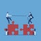 Teamwork vector concept-Teamwork vector concept, two business people pull jigsaw puzzle pieces