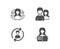 Teamwork, Women group and Human resources icons. Woman read sign. Man with woman, Lady service, Update profile.