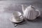 Teapot creamer, Cup and saucer on Cement Board