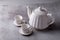 Teapot creamer, Cup and saucer over Cement Board