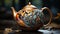 Teapot cultures drink decoration tea hot drink pottery wood table generated by AI