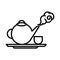 Teapot and cup cartoon linear style icon