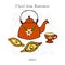 Teapot, cup and patty, tea set, hand drawing color illustration