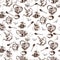 Teapot and cups seamless pattern