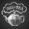 Teapot drawn on chalkboard with Time for Tea lettering