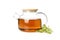 Teapot and linden isolated on background