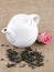 Teapot on linen background