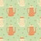 Teapot and polka dot seamless pattern. Ceramic kitchenware repeated vector illustration. Spring design for fabric, home textile,